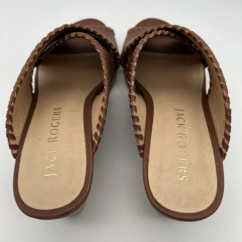JACK ROGERS Sloane Criss Cross Mocha Leather Cork Wedge Sandals Women’s 6.5